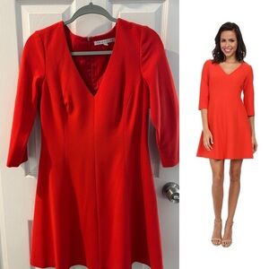 Trina Turk Nat Colette Vibrant Red/ Orange 3/4 Sleeve a line mini Dress